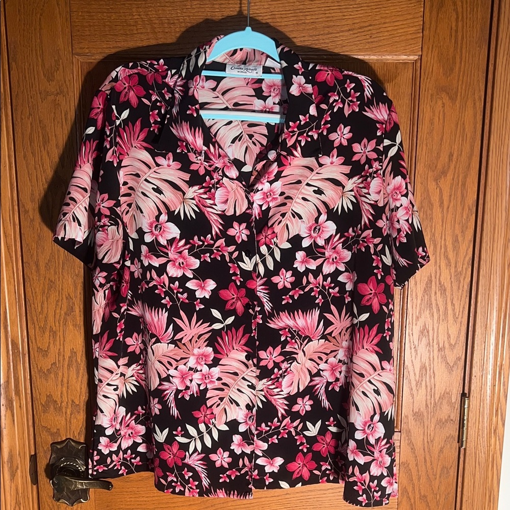 Croft & Barrow Black and Pink Floral Button Down Shirt